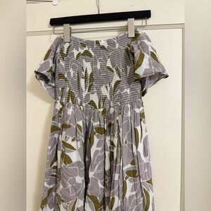 Free People Off the Shoulder Purple and Green Floral Print Dress in Size Small